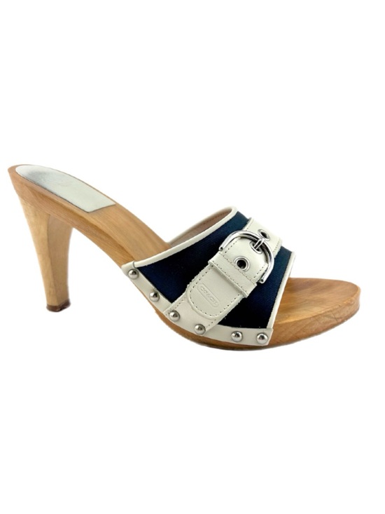 Coach Shoes - COACH Navy and White Wood Heel Mule Y2K - 7.5 M